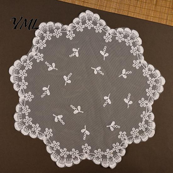 Retro European Style Table Linens Lace Placemat, White Floral Doilies, Embroidered Mat, Elegant Photo Backdrop Prop Sheer Mesh Doily for Tea
