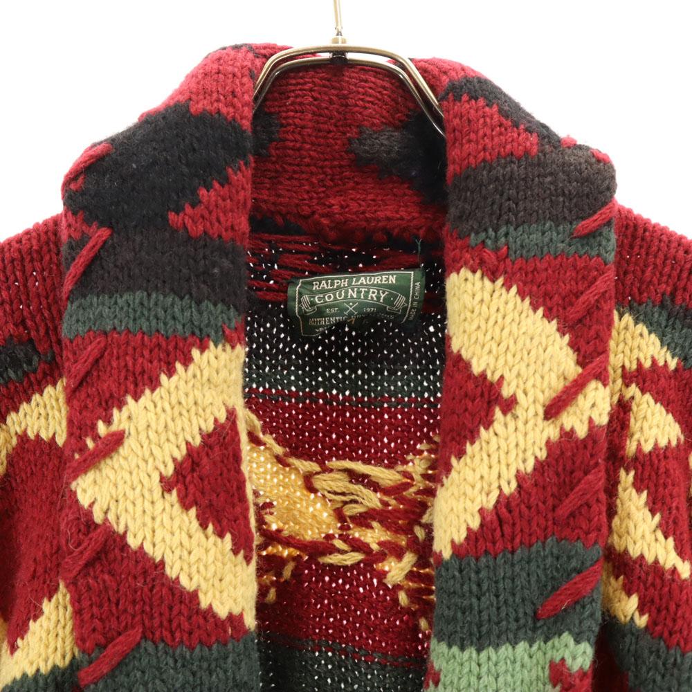 RALPH LAUREN COUNTRY lata 90. Polo Country Wzór rdzenny Stary kardigan z kołnierzem szalowym męski Używany