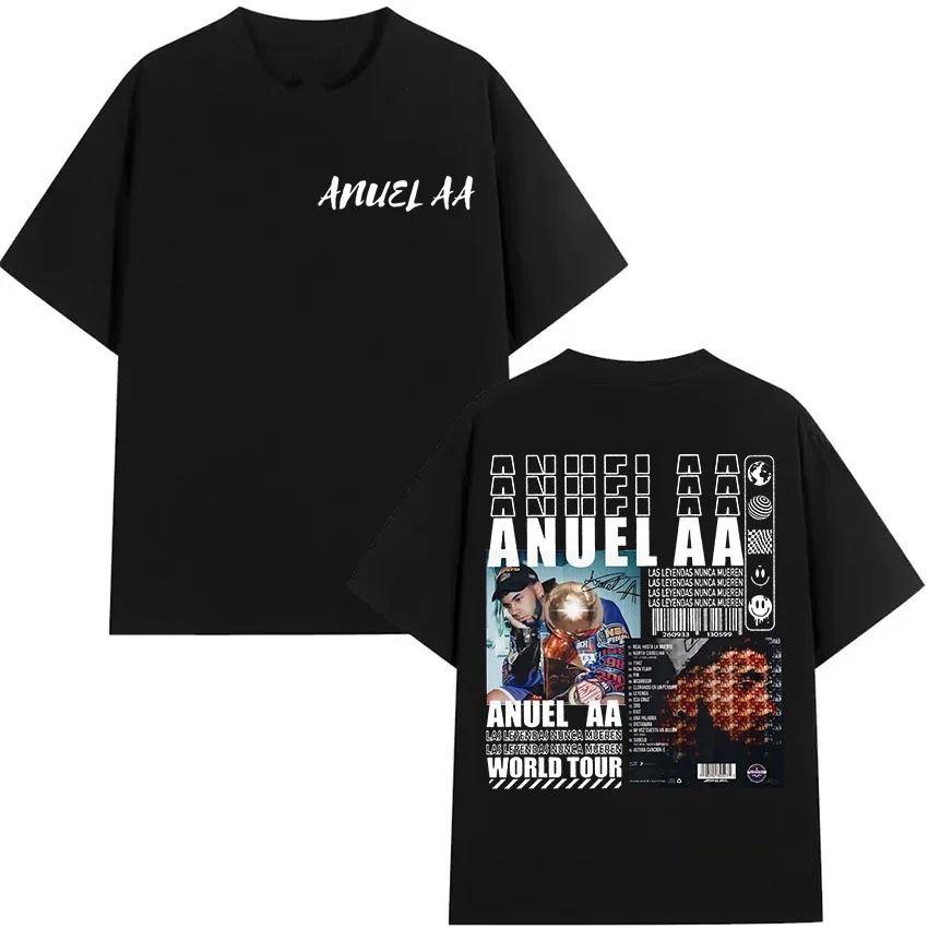 Hip Hop Gothic T-Shirt Rapper Anuel AA Real Hasta La Muerte Tour New Album T-Shirt Print Cotton Short Sleeve T-Shirt Unisex