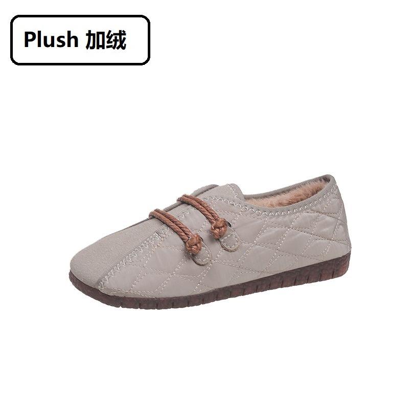 Fashion New winter plush flats women's warm slip on shoes grandma casual walking loafer leatherette flats elderly woman granny moccasin