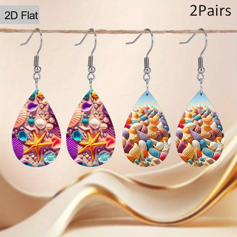 

Ocean Style Colorful Conch Starfish PU Leather Earrings Holiday Gifts for Friends Party Fashion Accessories Elegant Earrings Party Earrings 2 Pairs