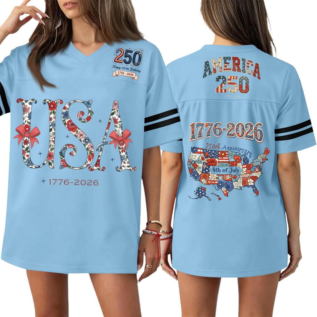 Women's Casual Fashion V-Neck Sports Independence Day Print Short Sleeve Sports T-Shirt Top