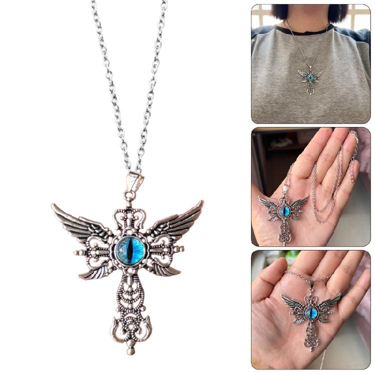 Trendsetting Crosses Pendant Necklace Adjustable Length Demon Wing Crucifix Necklace Fashion Neckchain for Daily Wear