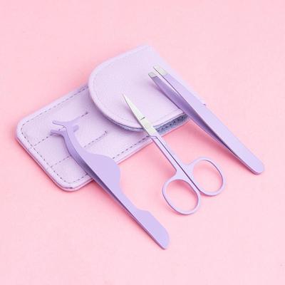 3-Piece Multi-Function Eyebrow Trimming Tool Eyelash Curler Tweezers Scissors Multi-color Available