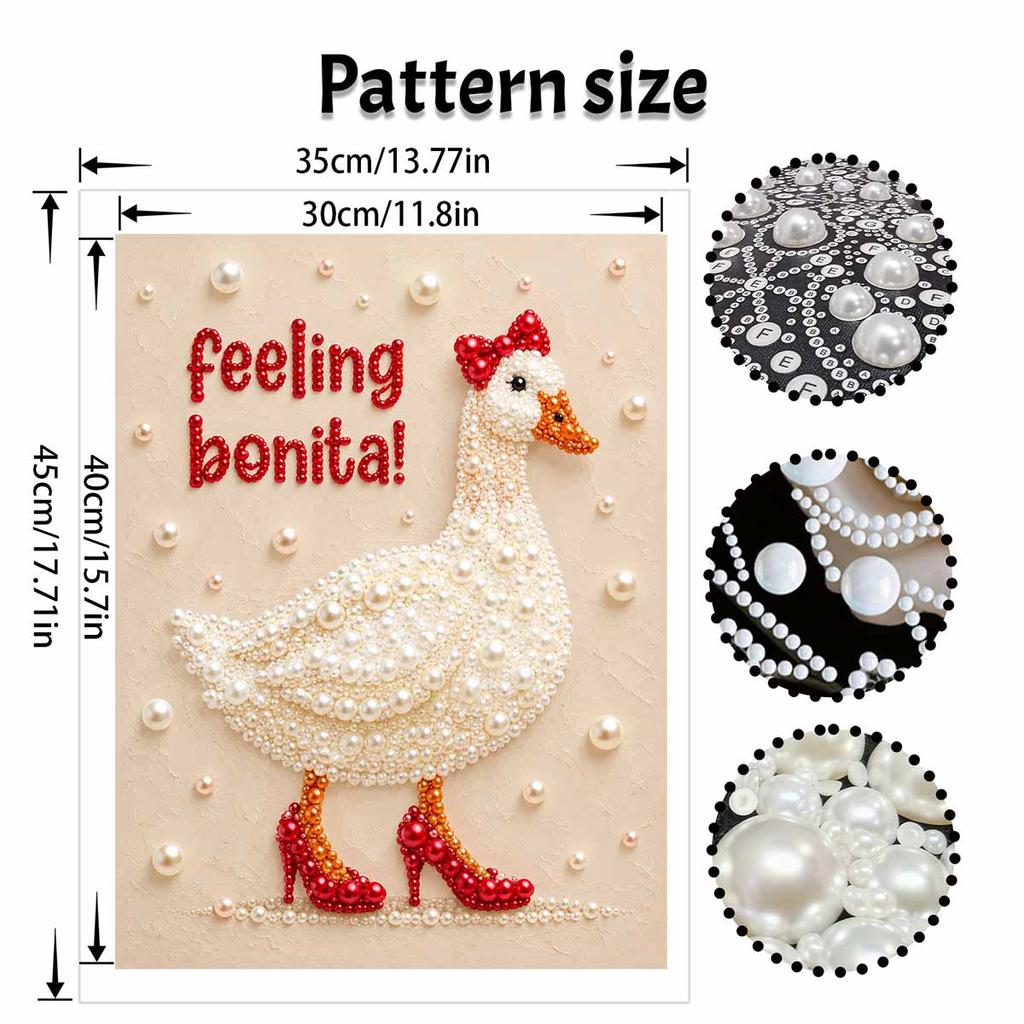 Cute Duck Pearl and Diamond Painting Art Kit. DIY Gemstone Beading Craft Kit. Home Wall Decoration