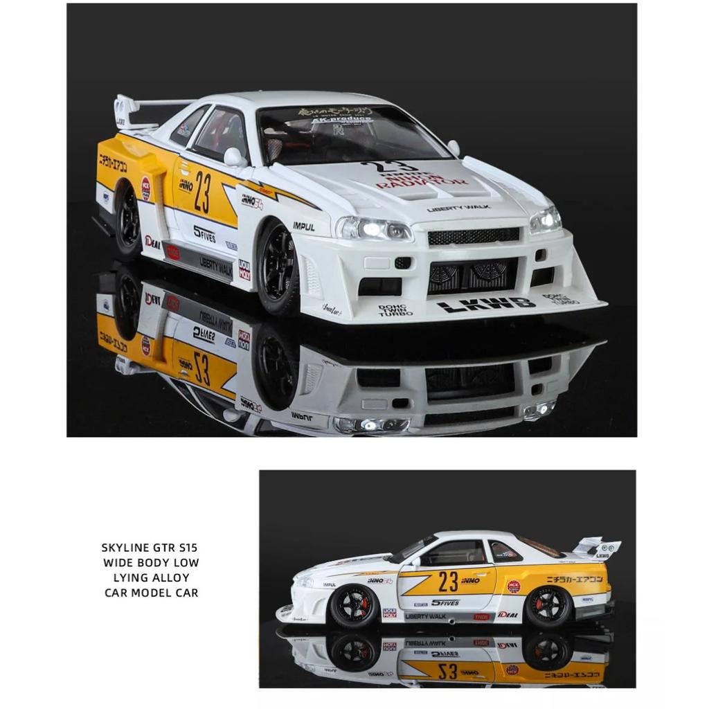1/24 Nissan Skyline Ares GTR R34 Modifisert Wide Body Alloy Sportsbilmodell Diecast Raing Kjøretøy Bilmodell Lyd Lys Barnegave