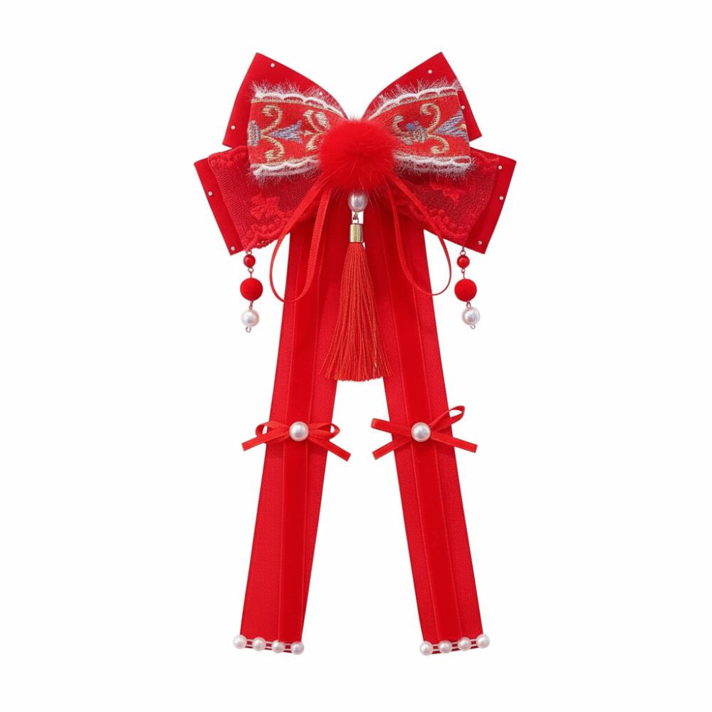 Red New Year Hairpin Ribbon Hanfu Hair Ornamen Holiday Bow Ribbon Hair Clip Festival