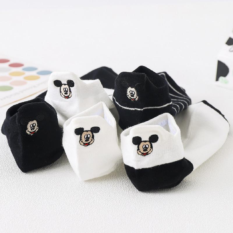 Women's Black & White Cartoon Embroidered Ankle Socks - Summer Thin Shallow Mouth Korean Style
