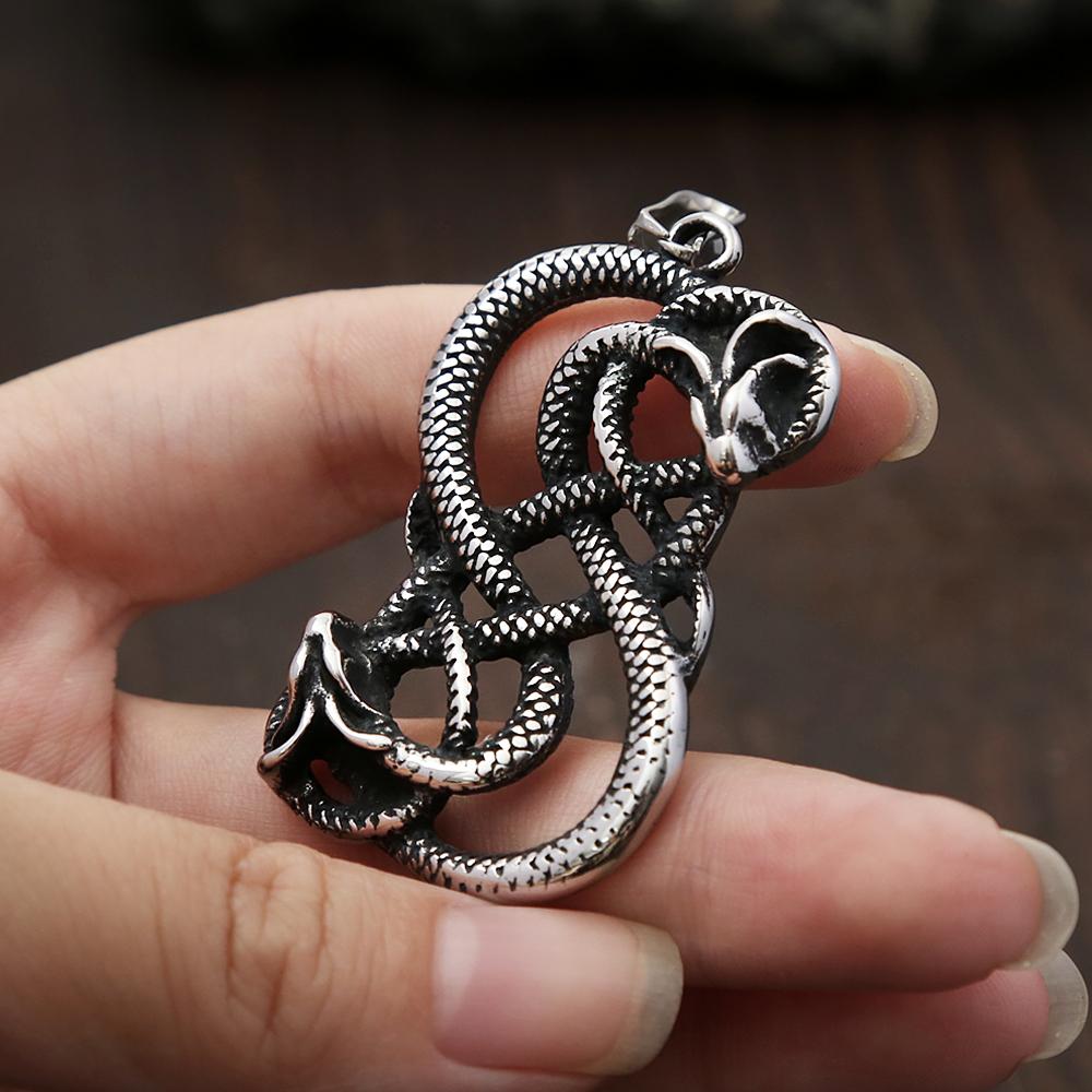 Vintage Norse Loki Double Dragon Gothic Ouroboros Pendant Necklace Stainless Steel Viking Amulet Male Jewlery Gifts Accessories