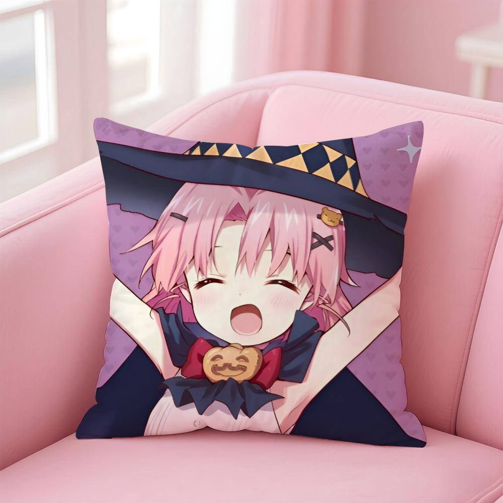Kwaii Anime Cute S-School-Lives Cushion Cover Pillowcase Short Plush Invisible Zipper Room Sofa Cushion Cover
