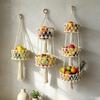 Bohemian Handwoven Hanging Fruit Basket With Tassels Wall-Mounted Kitchen Veggie Organizer Plant Net Holder
