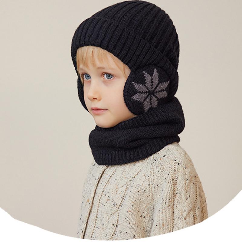 Children's Cap Winter Velvet Scarf Suit Knitted Wool Cap Boys Warm Ear Protection Cap Skullies Beanies Sleeve Cap