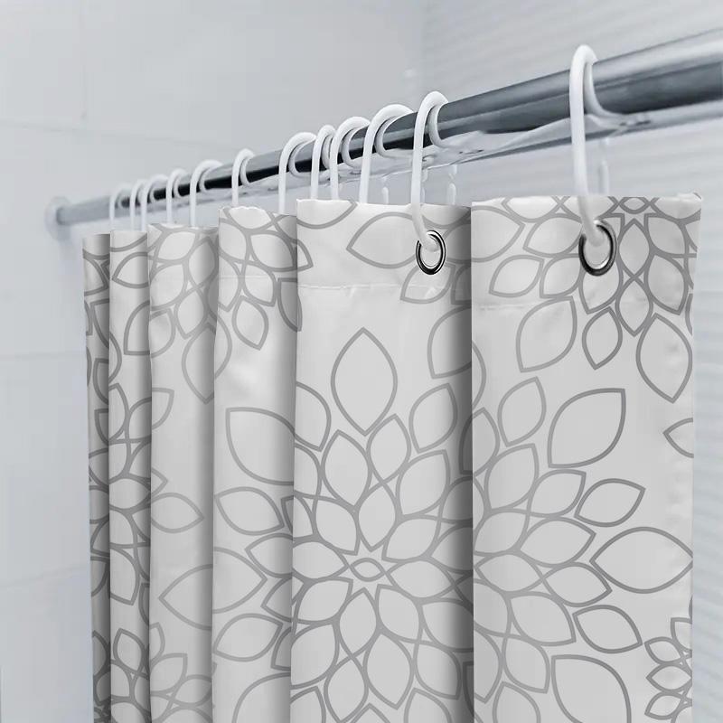 Modern Floral Shower Curtain White And Gray Flower Pattern Waterproof Bathroom Decor For Home Decoration