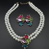 Luxurious Multi-layered Geometric Pearl Necklace Earrings with Diamonds, Colorful Crystal Necklace, Fashionable and Exaggerated Collared Chain