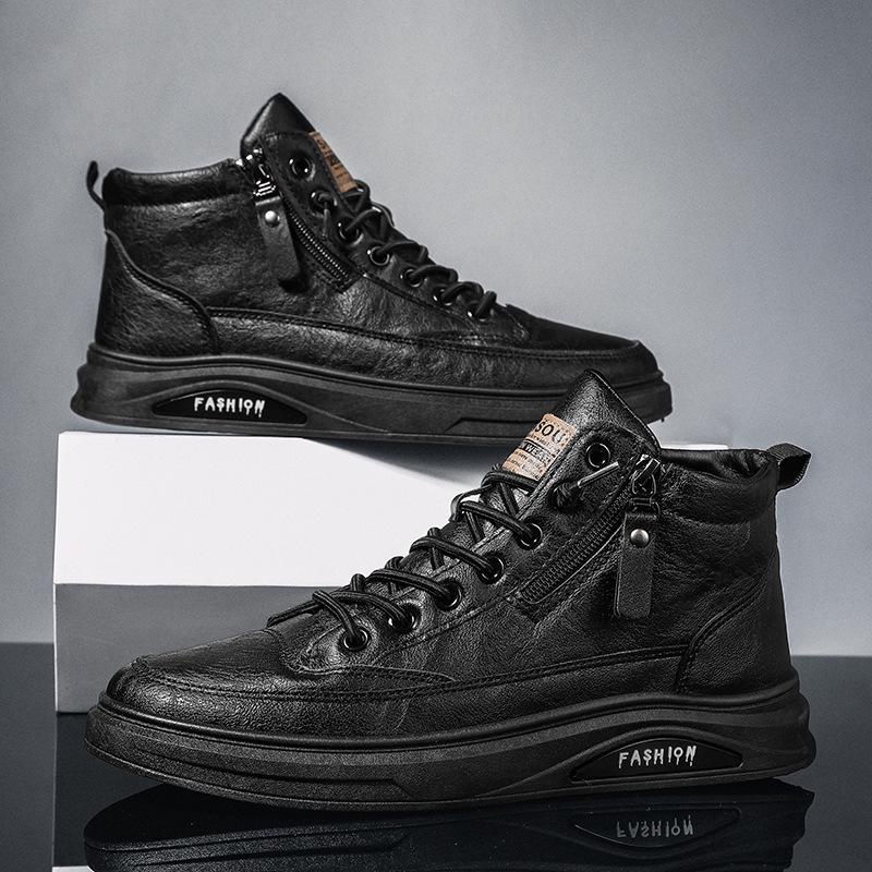 Męskie wodoodporne buty robocze z wysoką cholewką - Antypoślizgowe, casualowe skórzane na każdą porę roku