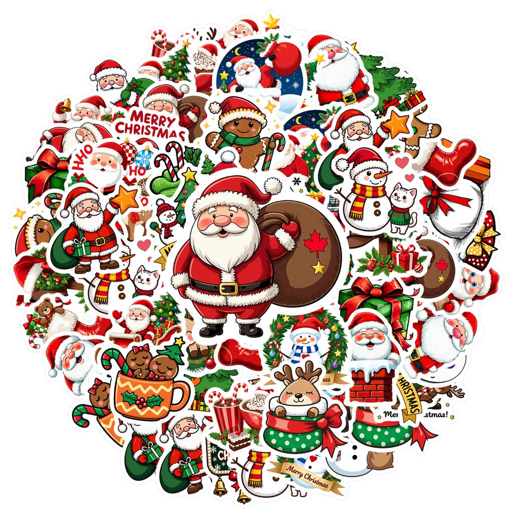 35pcs-70pcs Joyful Santa Claus Stickers Cartoon Christmas Teacher Reward Stickers Stickers For DIY Phone Laptop