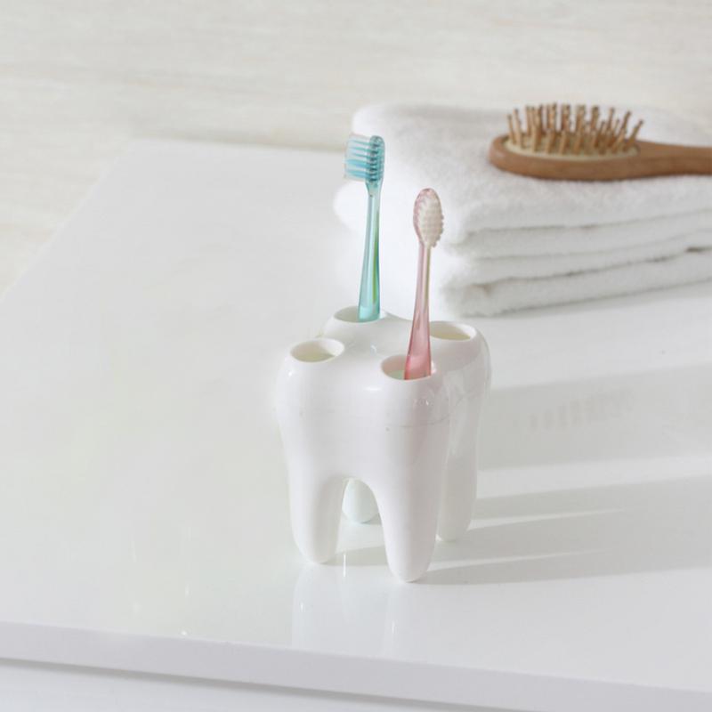 creative cartoon White Toothbrush Holder Stylish Tooth Shape Toothbrush Storage Desktop Accessories 4 Hole Toothbrush Stand