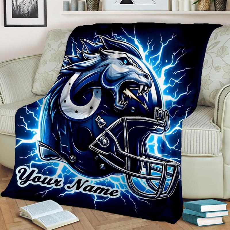 1PC Custom Name Football Helmet Design" flannel blanket versatile,all-season throw suitable for the living room,bedroom,camping,travel,and gift