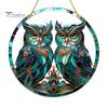 Indoor Outdoor Ornament Double Owl Suncatcher Window Hanging Ornament, Stained Glass Style Circular Wall Sunlight Shadow Display Decor, Green Art for