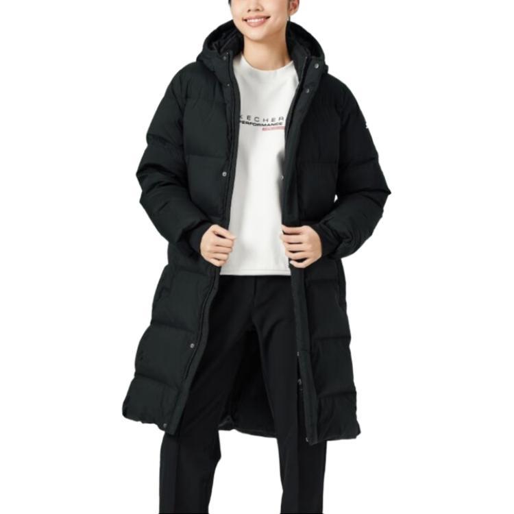 (WMNS) Skechers Woven Long Down Jacket 'White Black' Women's P422W024