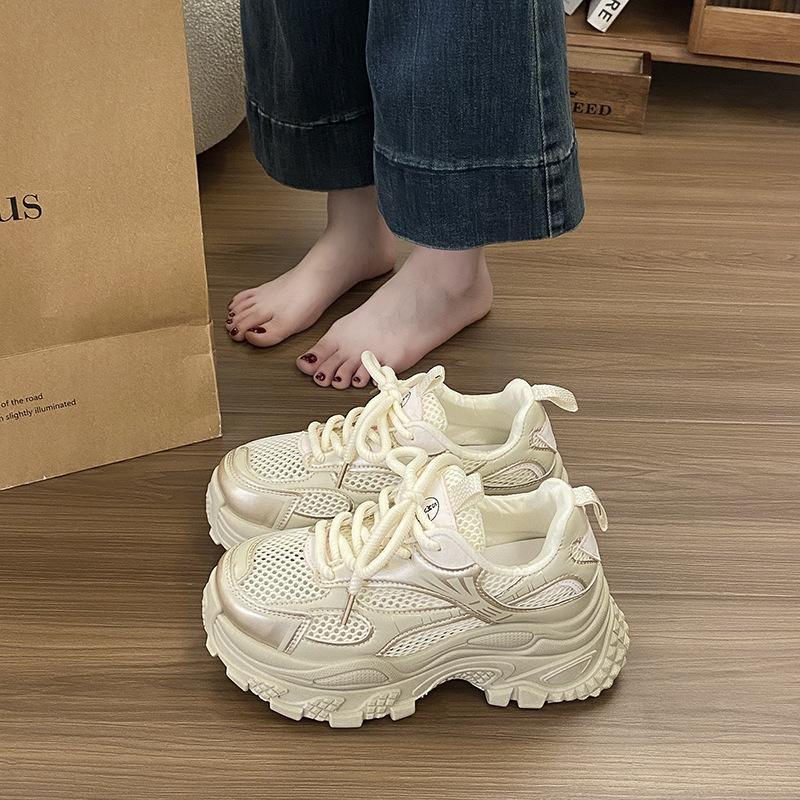 Thick-soled Silver Dad Shoes Women's Summer New Fried Street Versatile Breathable Mesh Heightening Lightweight Sports Shoes Tide