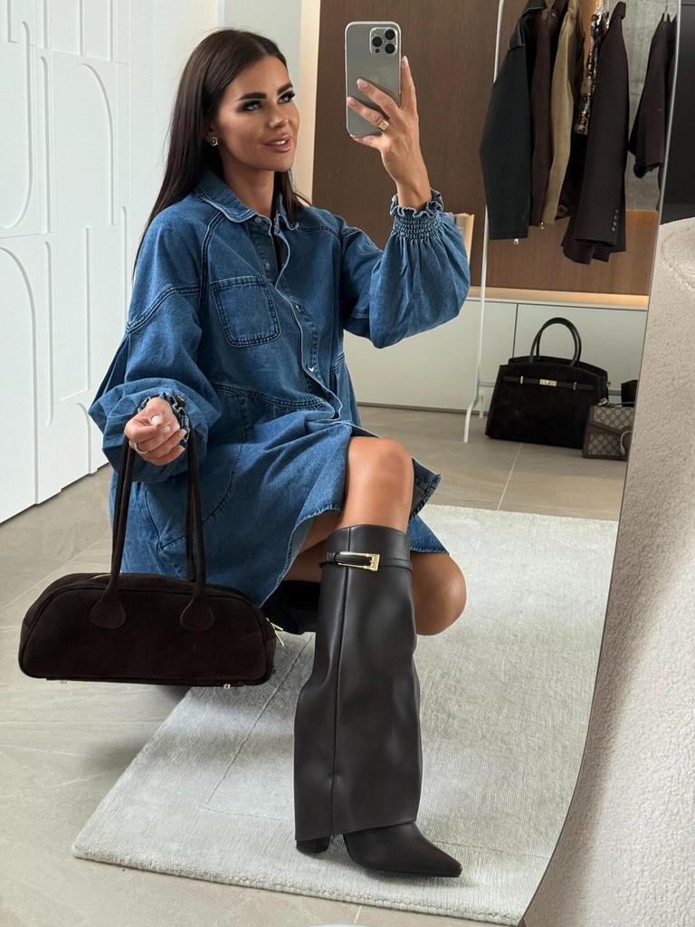 European & American Women's Fashion Casual Long Sleeve Denim Shirt Dress 2025