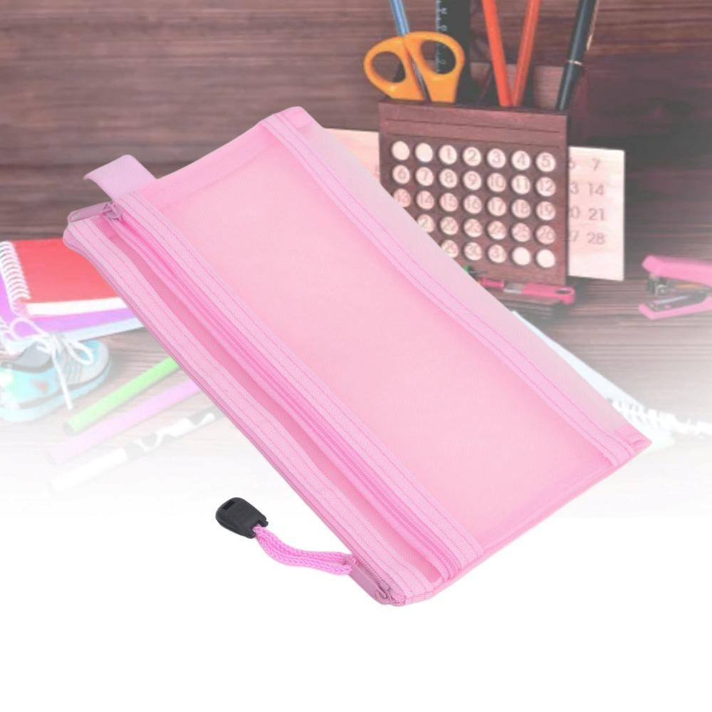 10pcs Blue/Pink/Black/White/Grey Mesh Zipper Pouch Double Layer File Pouch for A6 Paper  Home