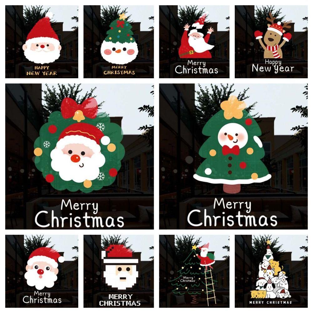 Colorful Santa Claus Stickers Anti-collision Christmas Tree Glass Electrostatic Film Transparent Portable PVC Festival Stickers