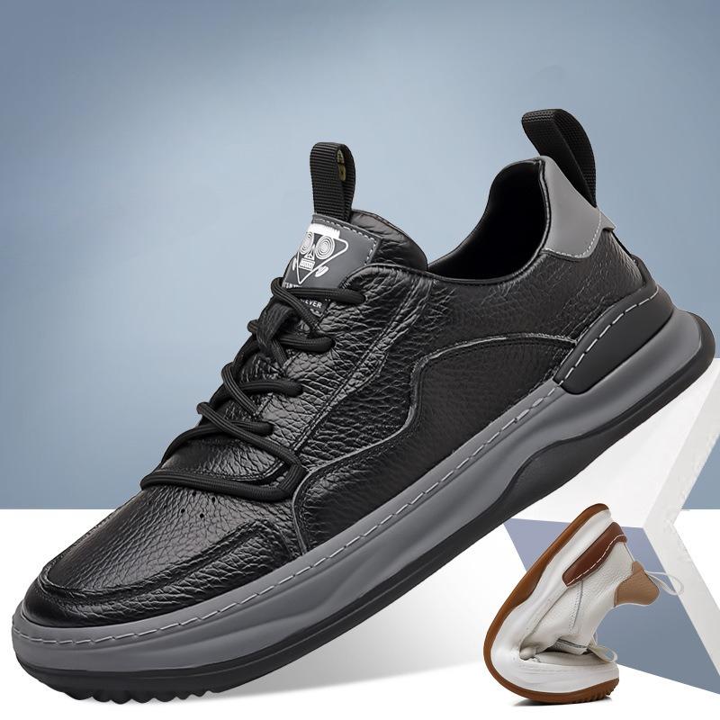 Fashion Men's Genuine Leather Casual Sneakers Top Grain Cowhide Platform Sole Breathable Comfortable Clown Style Fashion Derby Shoes