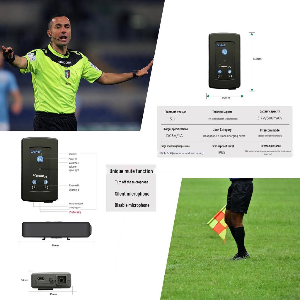 GoRef 4-Person Full-Duplex Bluetooth Referee Intercom