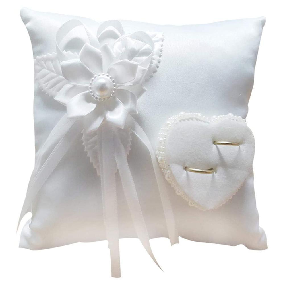 1PCS Western-style White Square Ring Pillow with Camellia Bud (20x20cm)