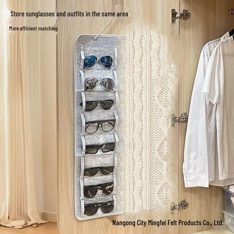 Wandmontierter Filz-Brillenorganizer mit Mehrfachfächern, staubdichtes Design für Myopie-Sonnenbrillen