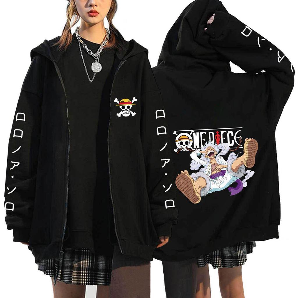 Japanese Anime ONE PIECE Hoodies Men Kawaii Harajuku Manga Graphic Zipper Coats Monkey D. Luffy Printed Streetwear Sweatshirts Unisex Pullovers Tops