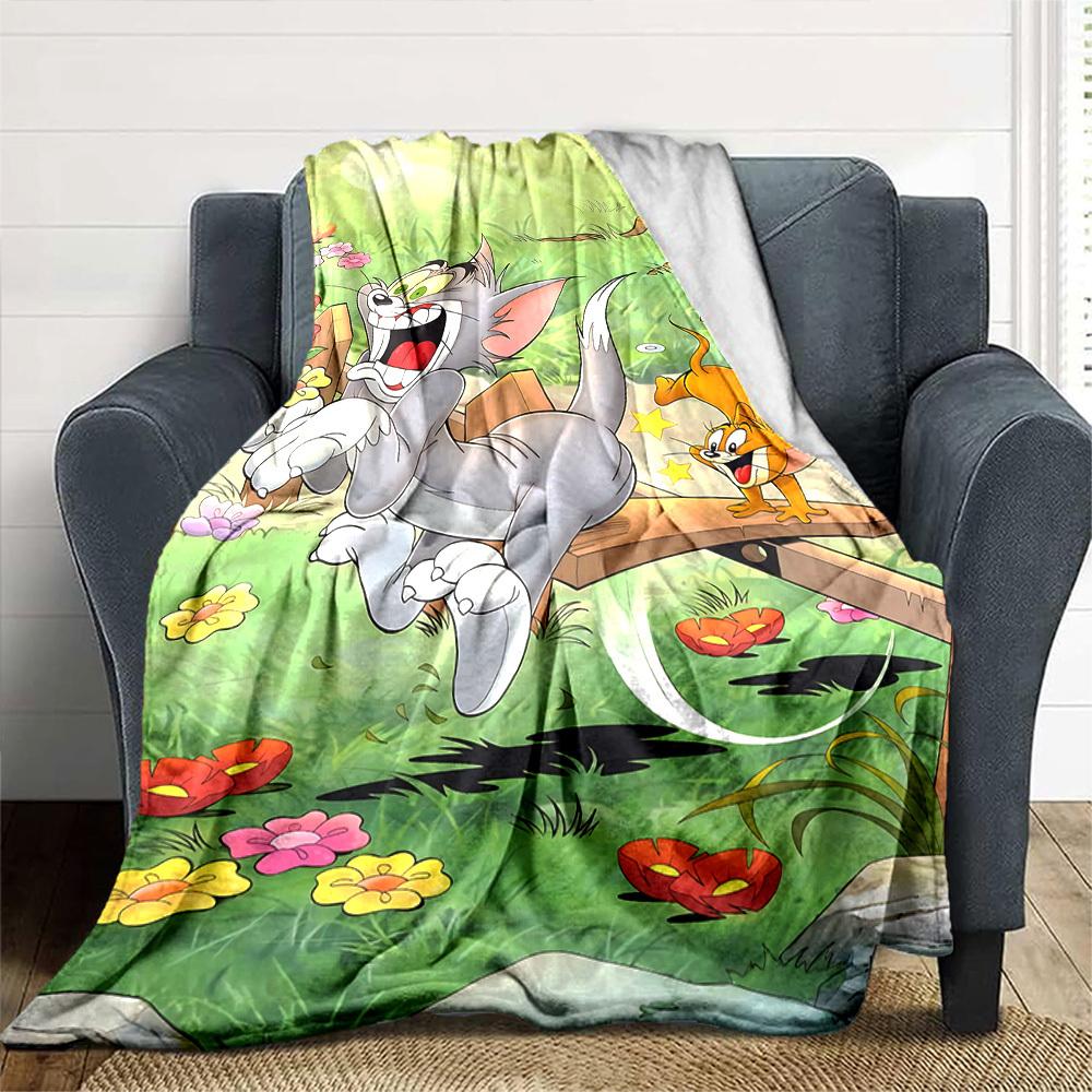 1pc Tom and Jerry Flannel Blanket Soft Warm Throw for Home, Office, Travel, All-Season Cozy Bedding GiftL1270