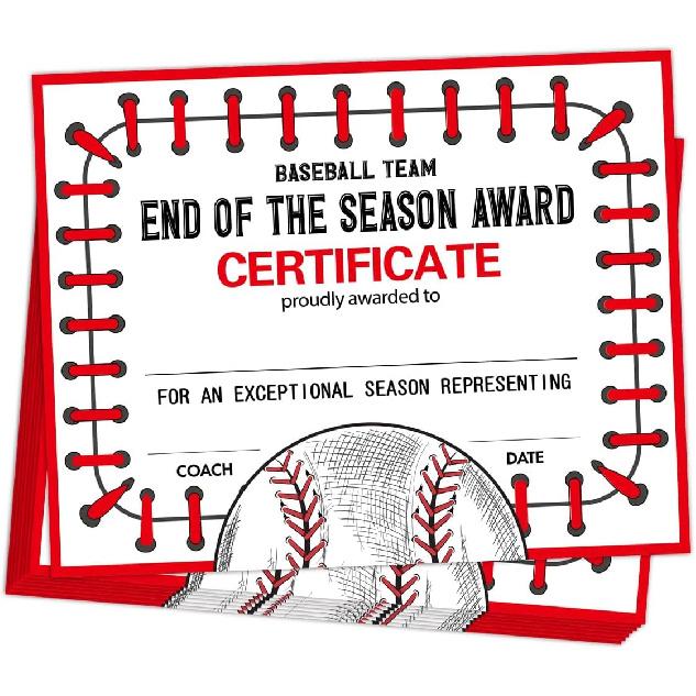 25 PCS Baseball Awards End of Season Baseball Team Certificate of Participation Sports Certificate of Achievement Appreciation for Boys Girls Style 18