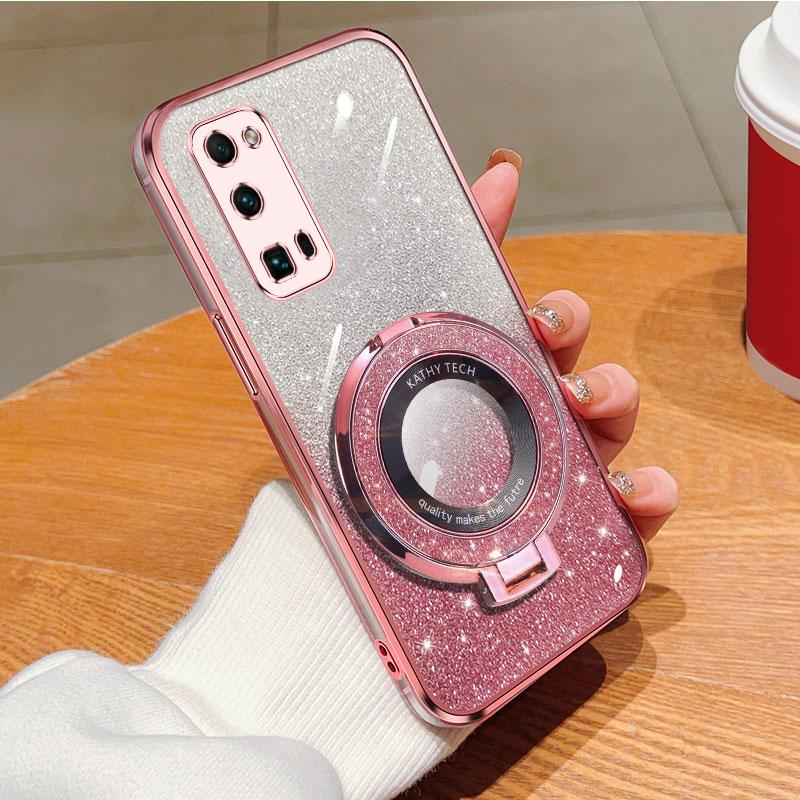 Bling Ring Holder Detachable Glitter Sticker Chromed TPU Case With Stand For Honor 30 Pro 30S 30Lite