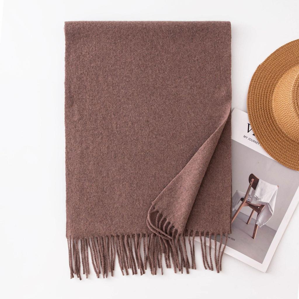 Imitation Cashmere Scarf with Wool Tassel Scarf for Men and Women Versatile Solid Color Fashion Commuting Warm Scarf Shawl