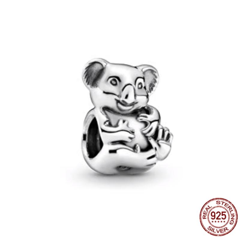 New S925 Sterling Silver Pet Cat Dog Fox Owl Turtle Animal Series Elephant Charm Bead Fit Original Bracelet DIYJewelry