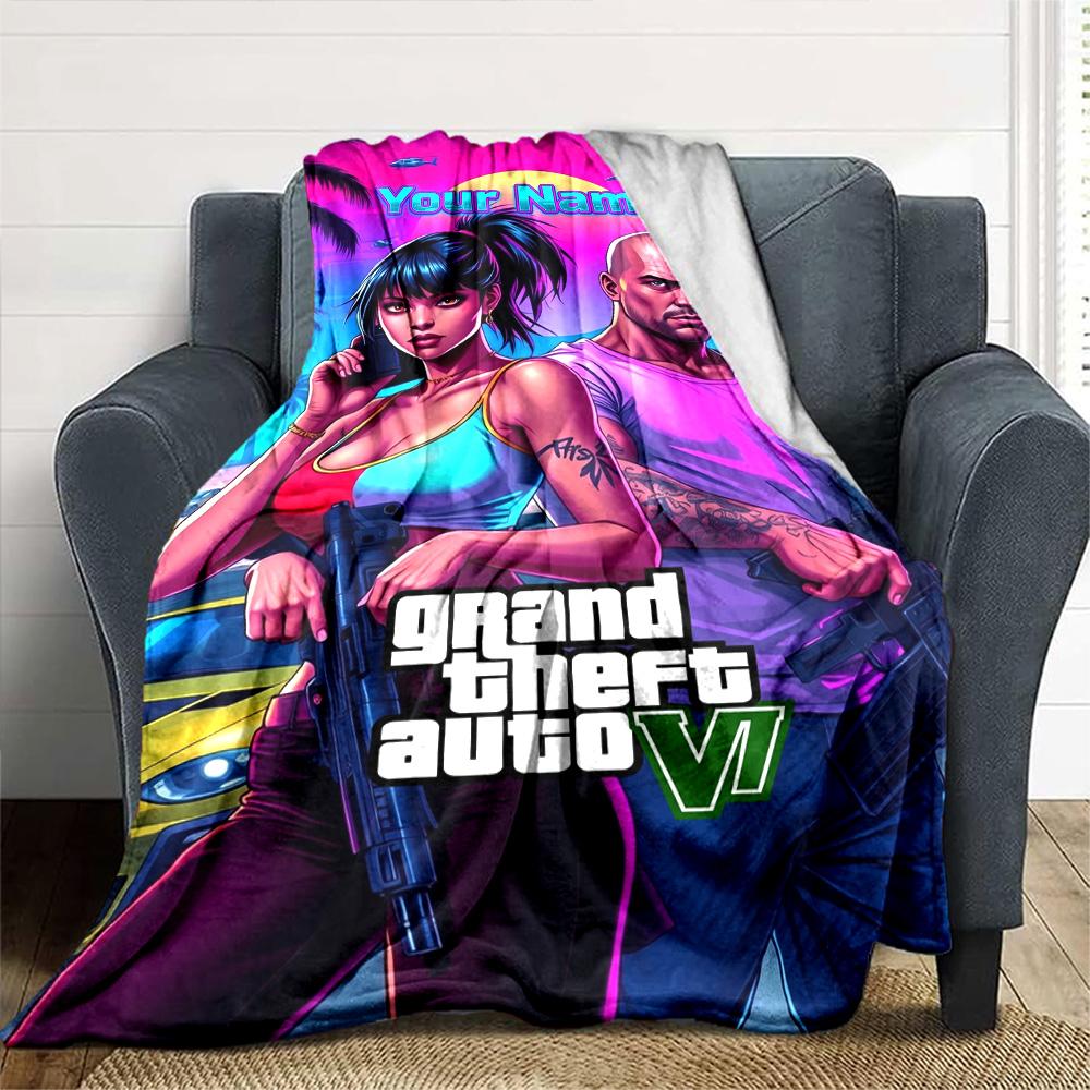 Grand Theft Auto Personalized Name Blanket Gift Customizable Blanket Soft & Cozy Suitable for Home Decor Bed Living Room Office All-Season Use