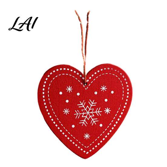 Classic Red White Decorations Christmas Tree Wooden Pendant Vintage Cartoon Ornament with Lanyards Heart Star Shaped Pendants Lightweight