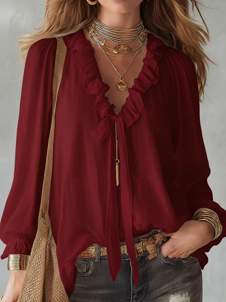 Streetwear Style Ladies V Neck Shirt With Splicing Design For Casual Wear