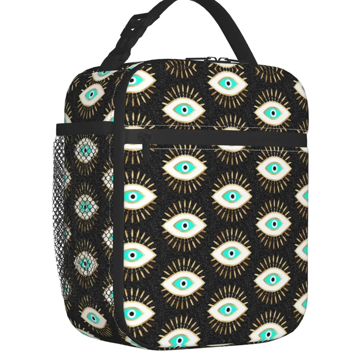 

Watercolor Evil Eye Nazar Painting Insulated Lunch Bags for Office Hamsa Lucky Charm Leakproof Thermal Cooler Lunch Box Kids 26x21x11cm