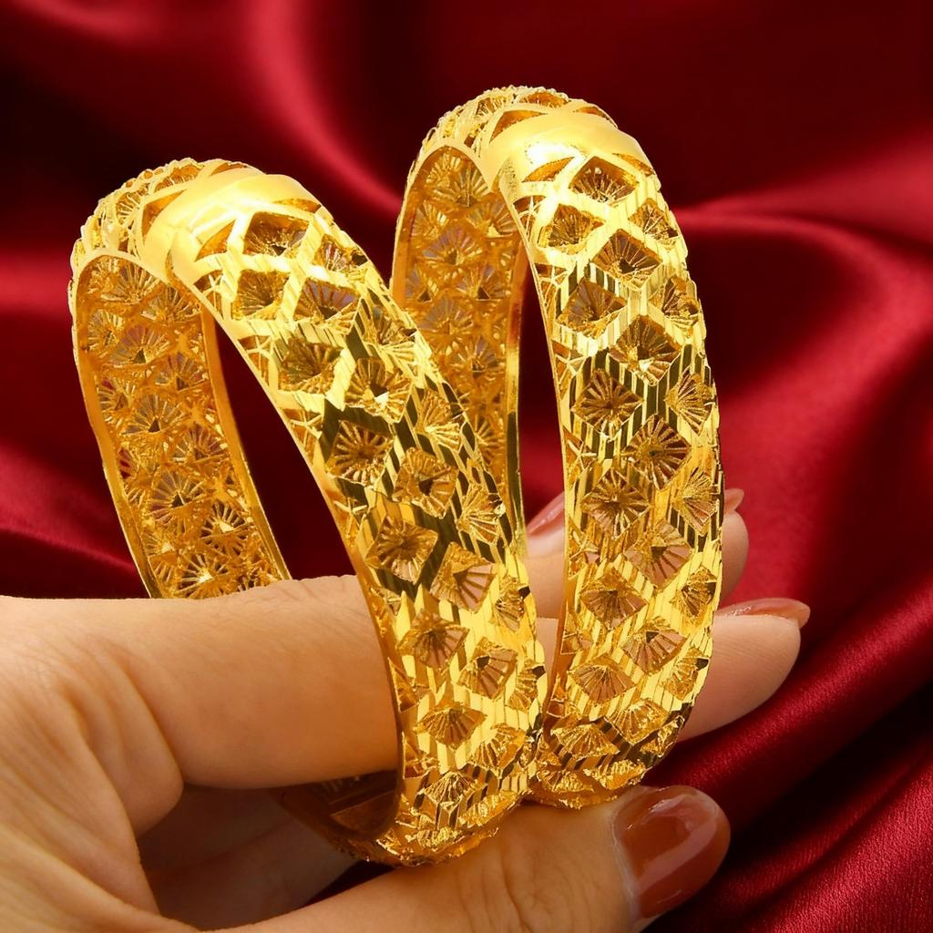 Dubai 24K Gold Ethnic Peacock Tail Bracelet - Hollow Design, Live Broadcast Hot Seller