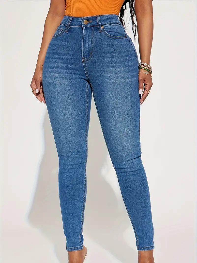 

Джинсы-карандаш с высокой эластичностью в европейском и американском стиле 2025 года для женщин Extra Large синий