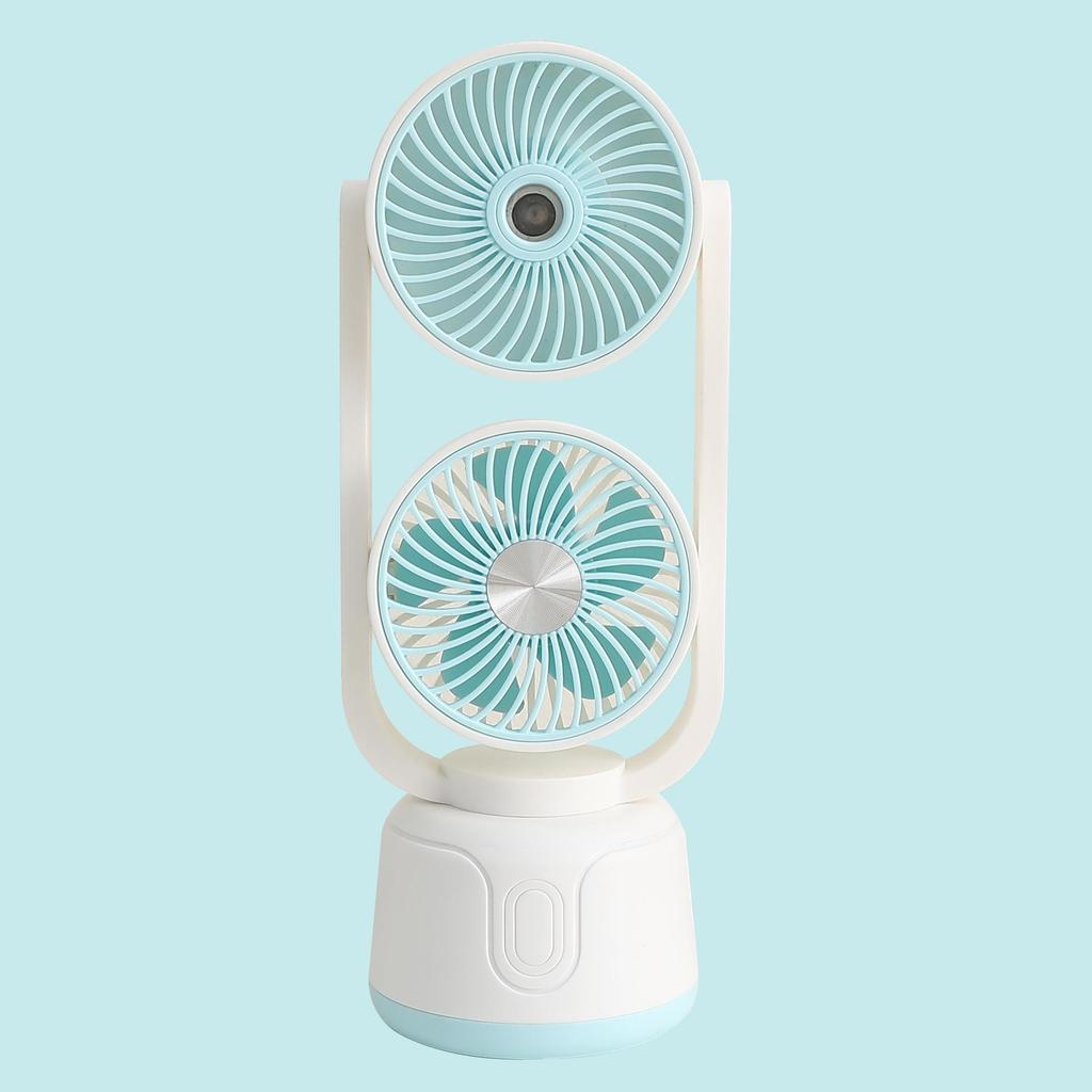 Dual-Head USB Mini Desktop Fan: Three-Speed, Strong Wind, Humidifying Spray for Summer Office