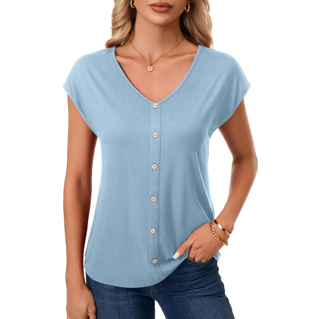 Women's Casual ,Color V,Neck Button,Up Top