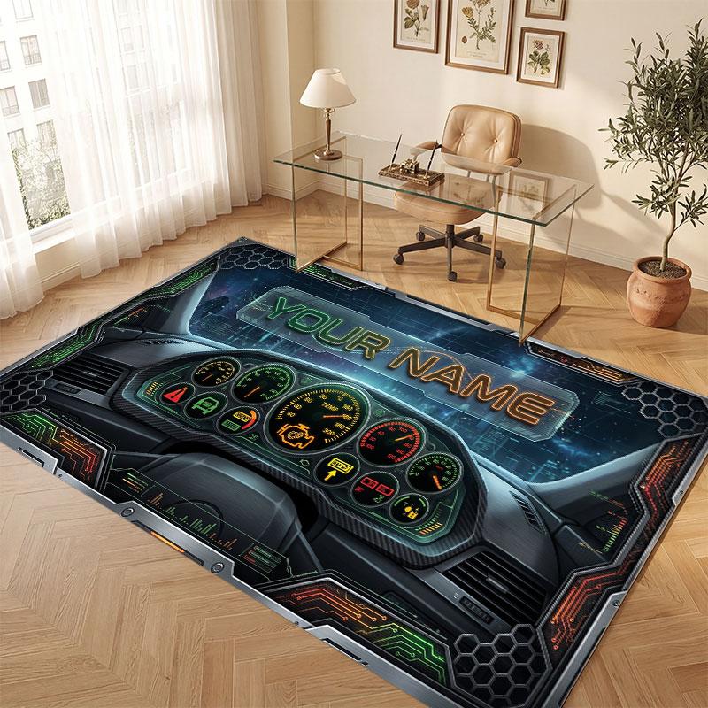 City Cyberpunk Theme Crystal Velvet Floor Rug Personalized Custom Name Text Warm Carpet Home Decoration