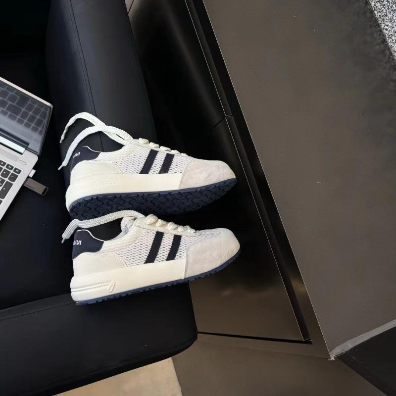 

Leather women s shoes summer new thick-soled mesh lace-up little white shoes trendy fashion versatile casual women s board shoes 40 бежевый