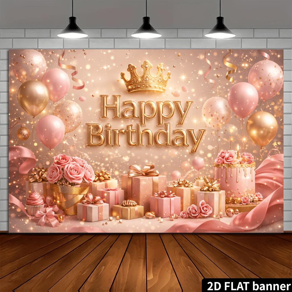Sfondo per banner di celebrazione del compleanno planare 2D - Tema lusso oro, adatto per riunioni familiari e celebrazioni in ufficio