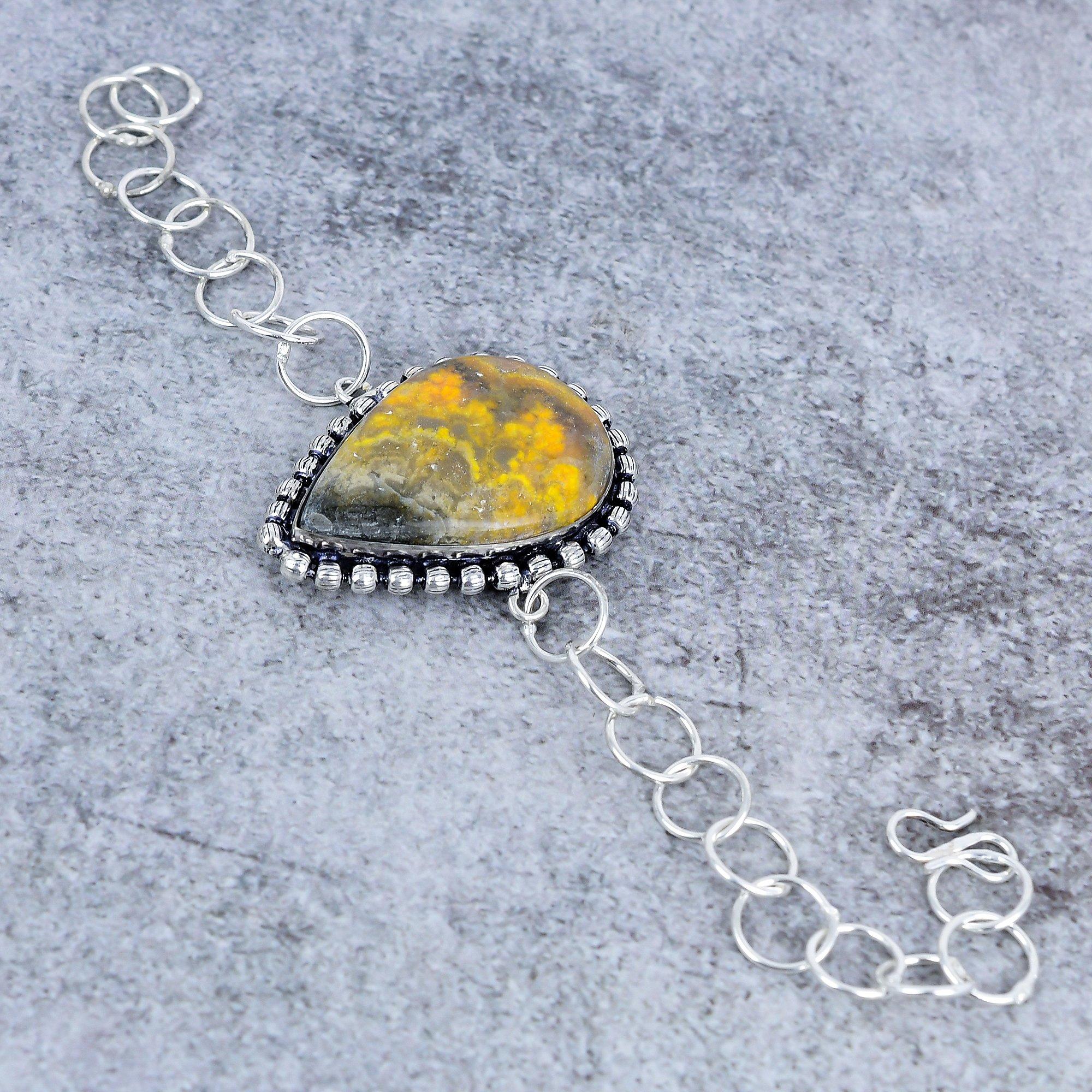 

Bumble Bee Jasper Gemstone Handmade 925 Sterling Silver Bracelet 7-8 M-2721